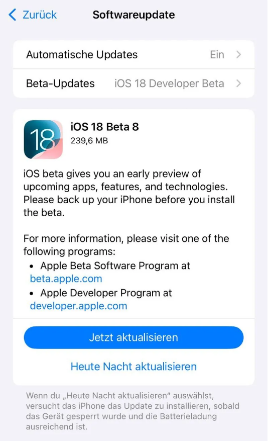 奈曼苹果手机维修分享苹果 iOS / iPadOS 18 开发者预览版 Beta 8 发布 